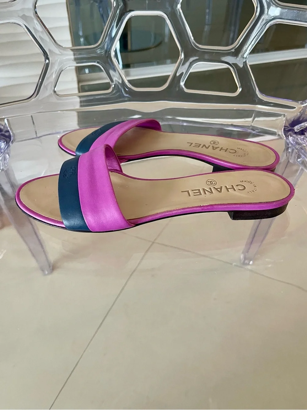 CHANEL Leather Slide Mules EU 38